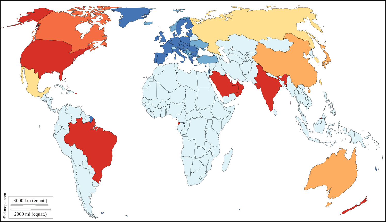 Coopération Internationale H2020 - Carte du monde